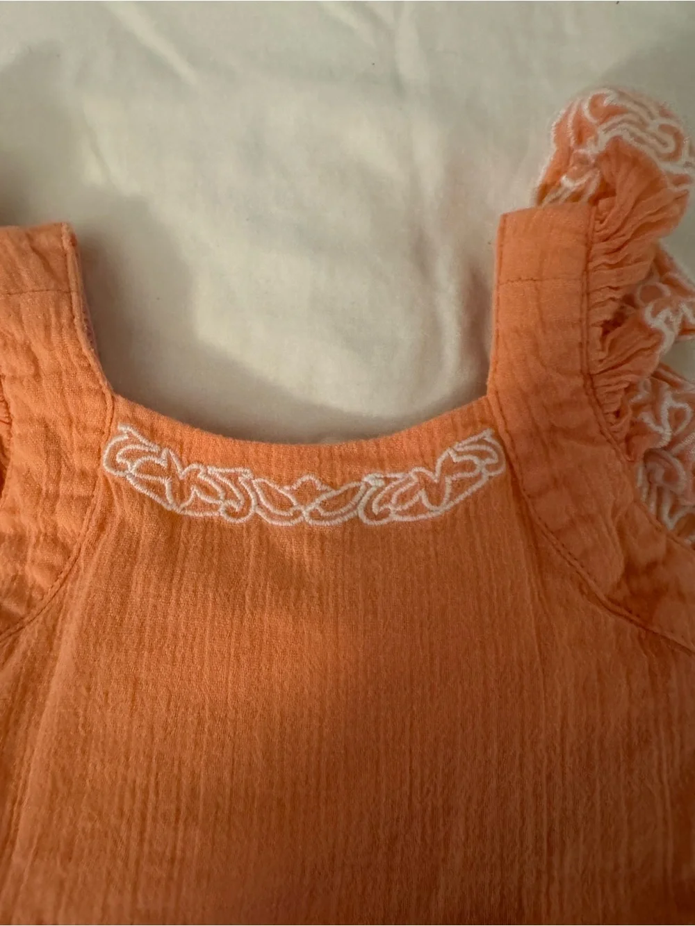 Janie and Jack Embroidered Cotton Dress | Peach/Coral | 6–12 Months